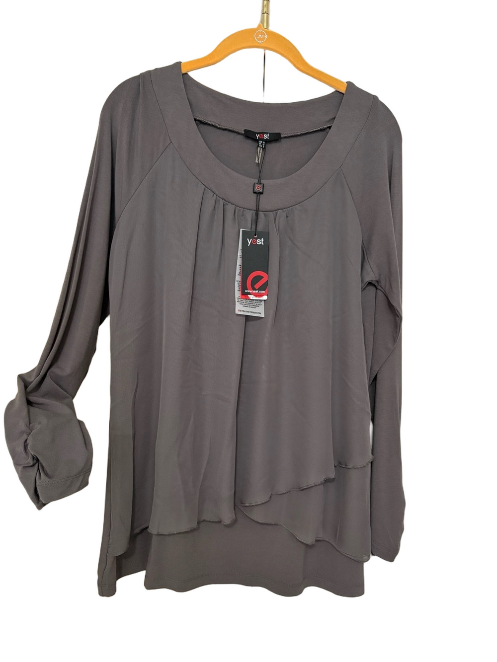 Women's Yest Layered Gray Long-Sleeve Top NWT